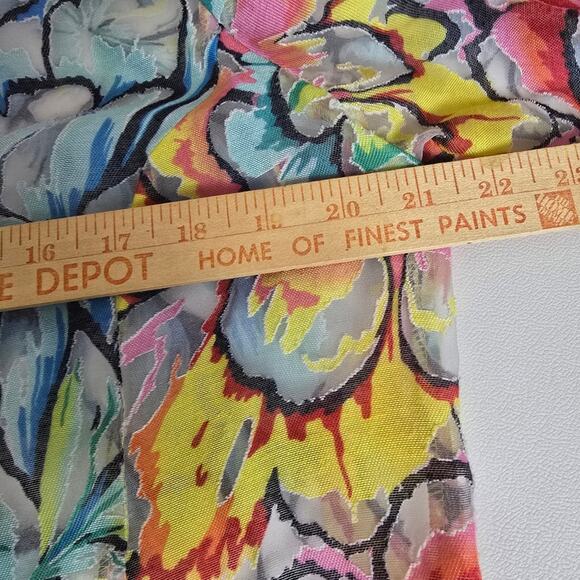 Erin London Floral Bohemian Art To Wear Semi Sheer Blouse Abstract Artsy Fairy L - Picture 8 of 13